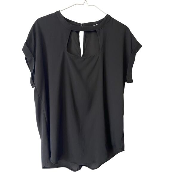 So Goods For Life Womens L Chic Simple Sheer Blouse Black Cutout Office Business - Picture 2 of 10